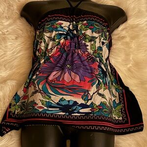 Hot Kiss Multicolor Floral Halter Tank Top with Purple and Teal Accents